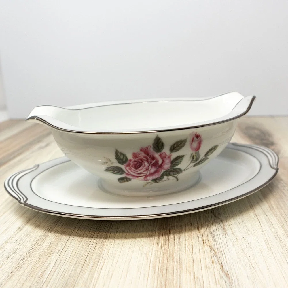 Vintage Noritake China Arlington Gravy Bowl Boat Pink Roses Japan Discontinued
